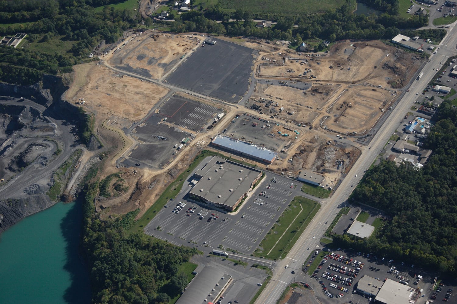 Aerial drone view of a large Liberty Excavators site-development project